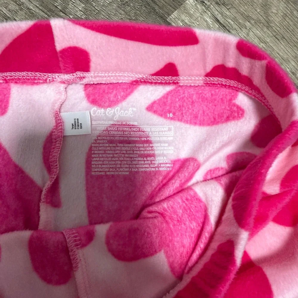 Cat & Jack Girls Pink Heart Fleece Pajama Set 2pc Size 10 Cozy Snug Fit PJ